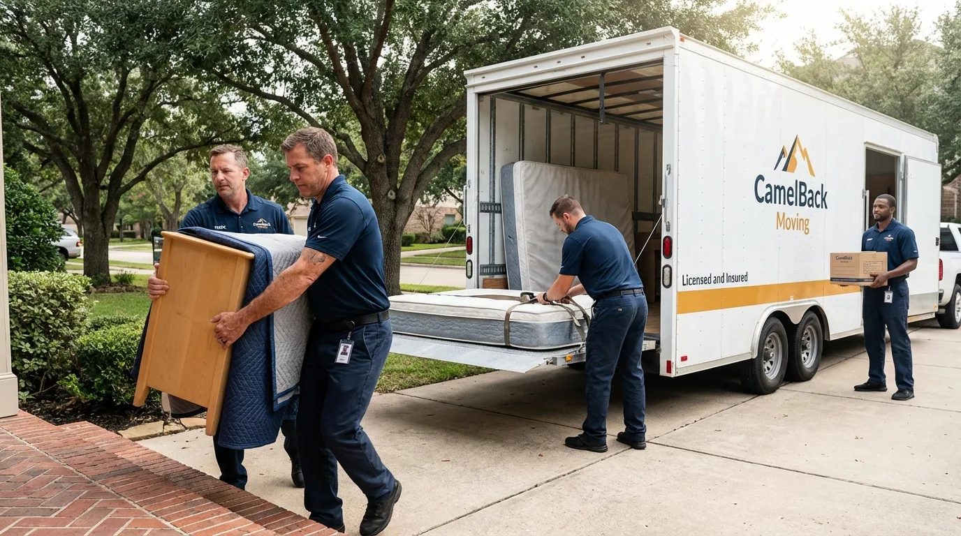 Crew loading residential truck for cross-state move from Mansfield, OH